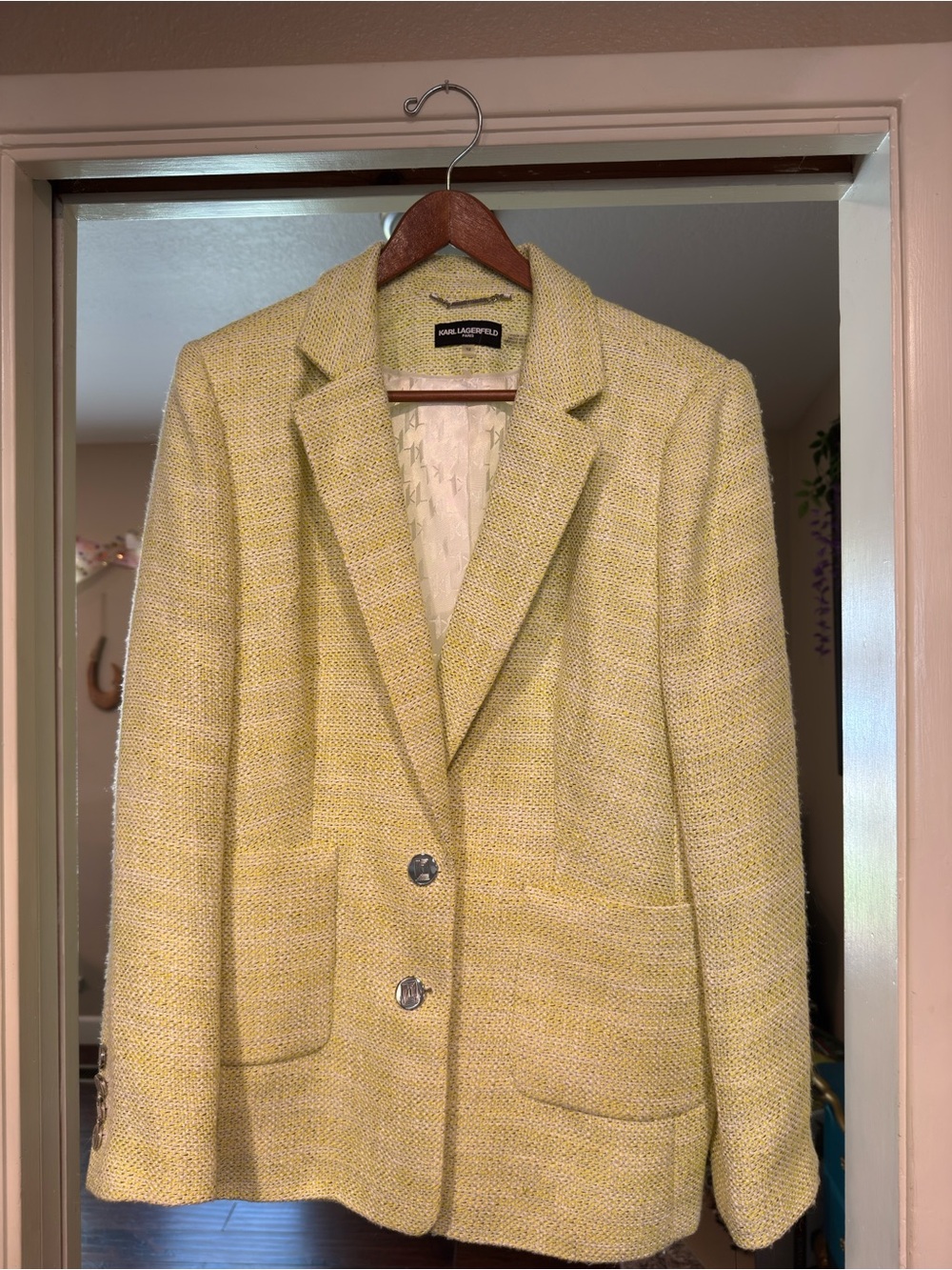 NWT Karl Lagerfeld Paris Citron Tweed Blazer Size 12